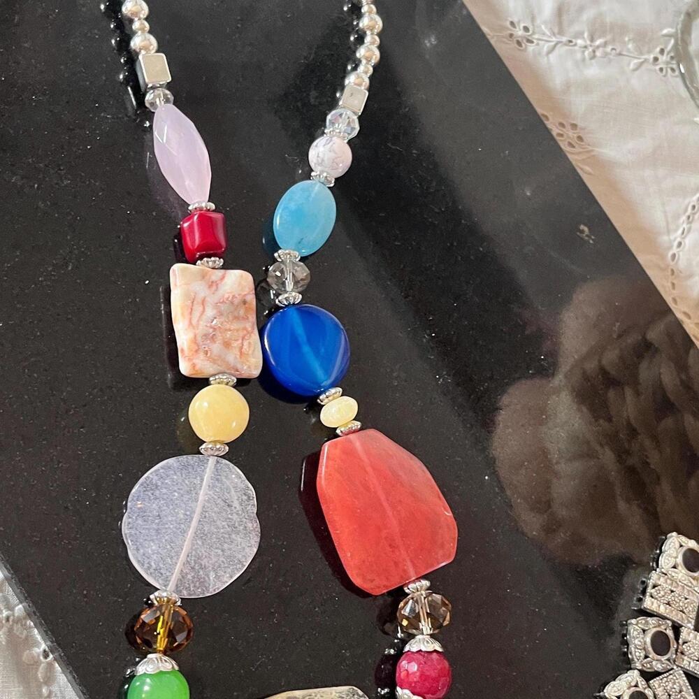 Colorful‎ necklace of gemstones, crystals and faceted beads.